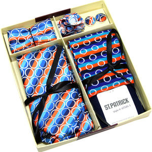 Blue Striped Necktie Sock Bud Hanky Cuff Link Set